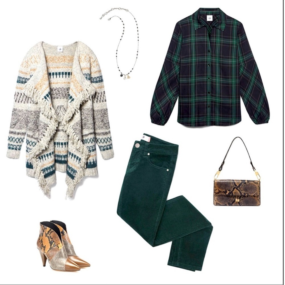 Cabi Big Sur Plaid Shirt Green Navy Blue Size Small - Picture 5 of 11